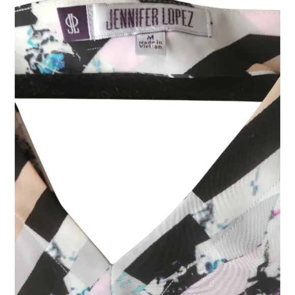 EUC Jennifer Lopez | Black and Pink Chevron Patterned Blouse - Picture 3 of 4